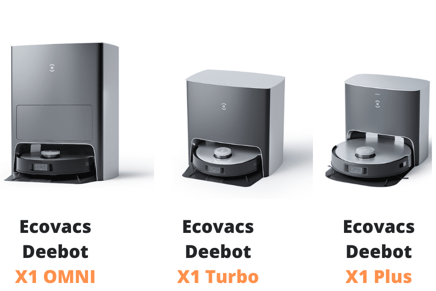 Die verschiedenen Varianten der Ecovacs Deebot X1 Serie sind übersichtlich vor einem weißen Hintergrund zu sehen